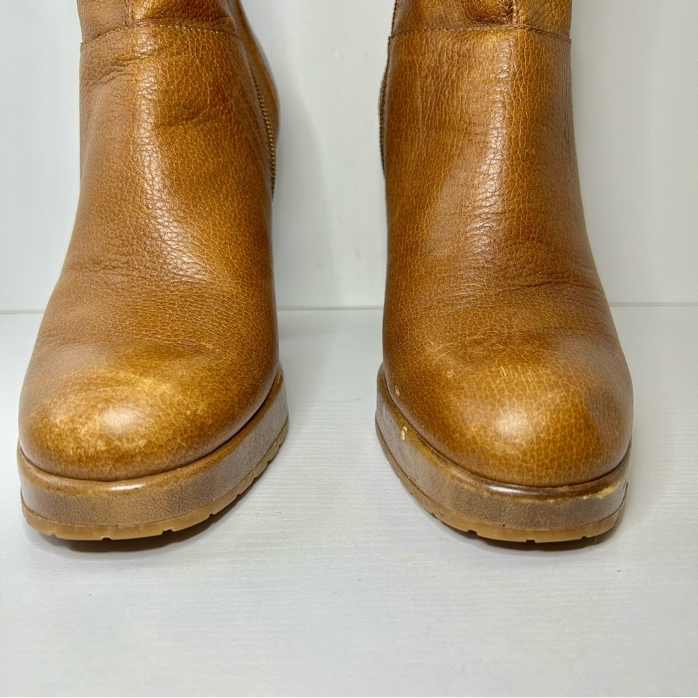 Vintage Tommy Hilfiger 90’s Platform Heel Tan Brown Leather Boots Size 9 - Picture 7 of 16